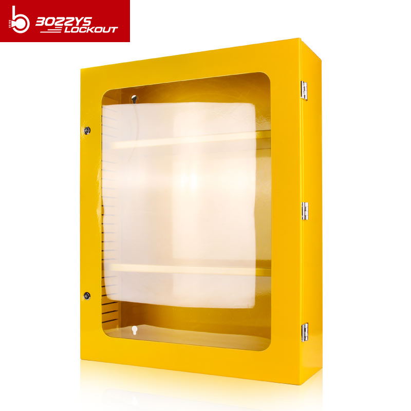 Powder-coated Yellow metal Oversized Lockout station cabinet with Transparent door for Lockout safety Can be wall-mounted